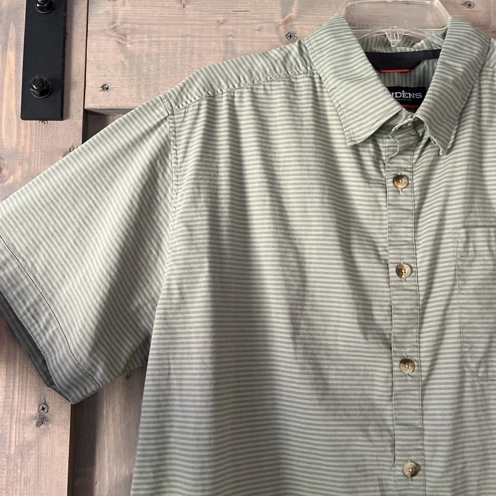 Grundens Men's Platform SS Shirt Tea Lichen Green Men's size Large Striped - Picture 5 of 10